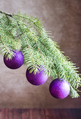 Christmas tree branch with ornaments