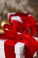 Christmastime celebration, Gift box with red ribbon bow