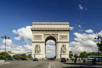 Fototapeta na wymiar Arc de Triomphe against nice blue sky, Paris, France, Europe