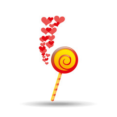 lollipop red and yellow round with red hearts icon vector illustration