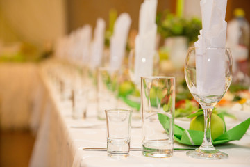 banquet table setting in restaurant