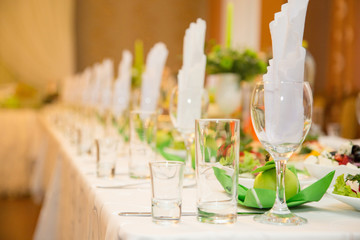 banquet table setting in restaurant