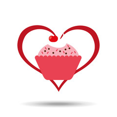 heart cartoon sweet cup cake pink chips and cherry icon design vector illustration