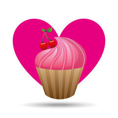 heart cartoon pink cupcake sweet cherry sweet icon design vector illustration