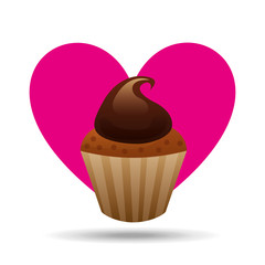 heart cartoon sweet cup cake cream chocolate icon design vector illustration