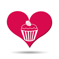 heart red cartoon cupcake strawberry icon design vector illustration