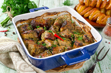 Oven roasted crispy pork with spices and herbs
