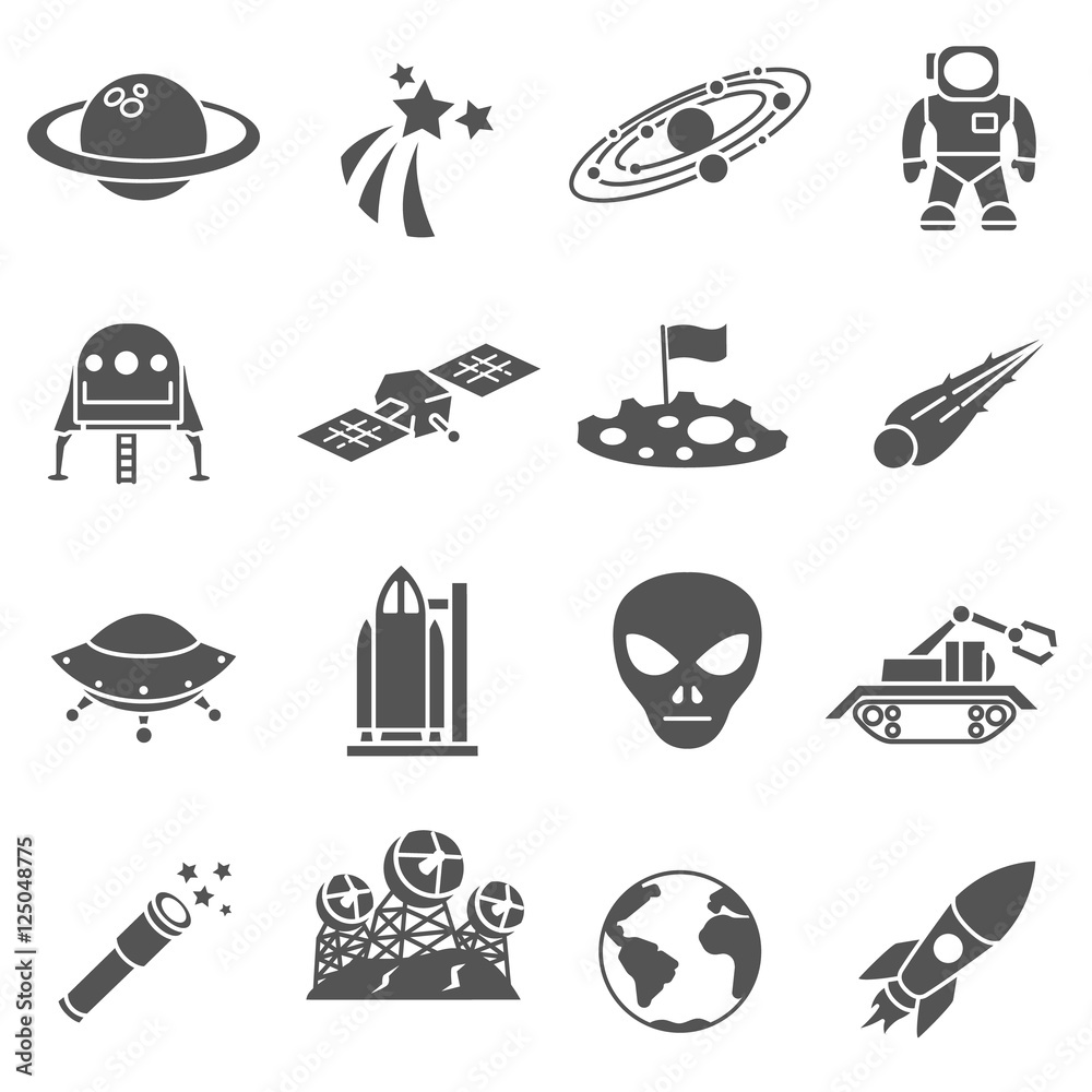 Canvas Prints space icons set. research and space exploration, simple symbols collection. isolated vector monochro