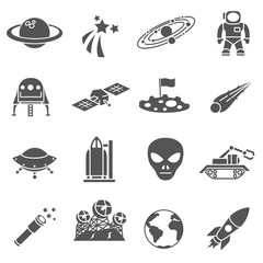 space icons set. research and space exploration, simple symbols collection. isolated vector monochrome illustration.
