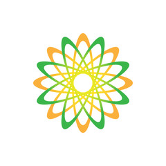Eco icon abstract symbol. Vector illustration isolated on the light background.Geometric symbol of the complex structure. Beauty concept. Vivid colors plant logo. Smooth shape.Plain flat style colors.