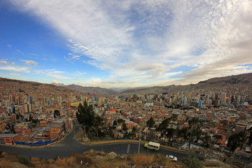 Panorama of La Paz, Bolivia, Illimani mountain in the Background