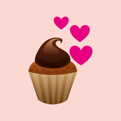 heart cartoon sweet cup cake cream chocolate icon design vector illustration