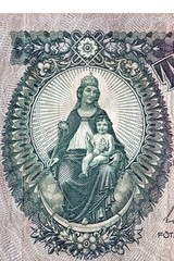 Fototapeta na wymiar Mother of God for the image of an old Hungarian banknotes, macro