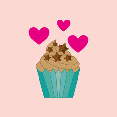 heart cartoon cupcake chip star chocolate icon design vector illustration