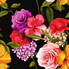 Bouquet of roses. Seamless background pattern. Vector - stock.