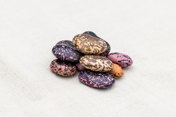 motley multicolored beans on white cloth