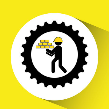 character man construction gears with briks icon vector illustration