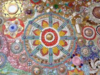 Multi Color Decorated Mosaic Wall of the Temple in Thailand
