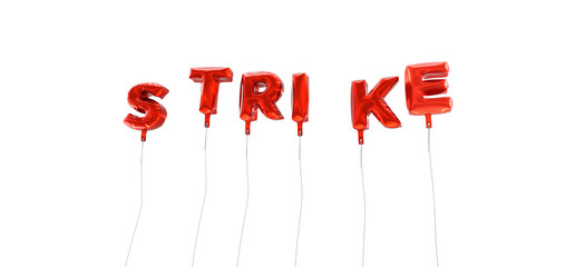 STRIKE - word made from red foil balloons - 3D rendered.  Can be used for an online banner ad or a print postcard.