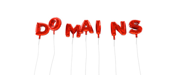 DOMAINS - word made from red foil balloons - 3D rendered.  Can be used for an online banner ad or a print postcard.