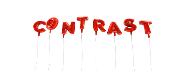 CONTRAST - word made from red foil balloons - 3D rendered.  Can be used for an online banner ad or a print postcard.