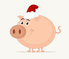 Smiling Cartoon Christmas Piggy.