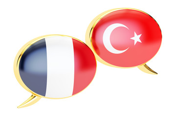 Speech bubbles, Turkish-French translation concept. 3D rendering