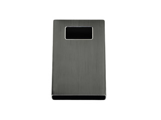 Used aluminium casing for battery power bank on white background