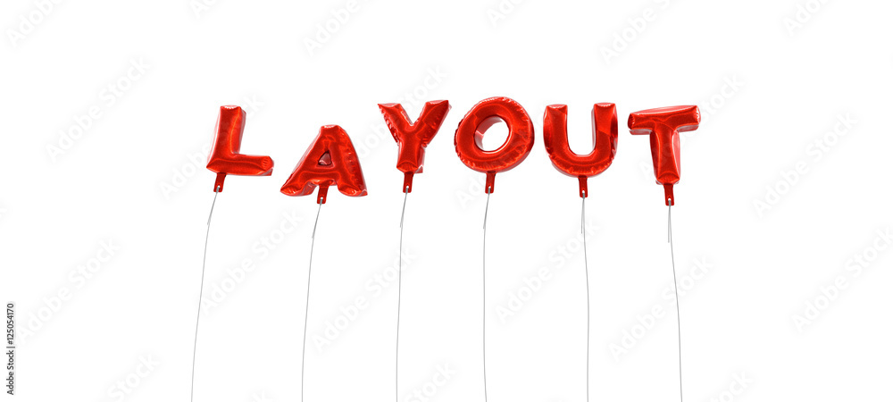 Fototapete layout - word made from red foil balloons - 3d rendered. can be used for an online banner ad or a pr