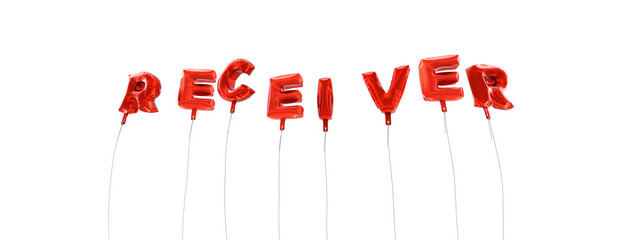 RECEIVER - word made from red foil balloons - 3D rendered.  Can be used for an online banner ad or a print postcard.