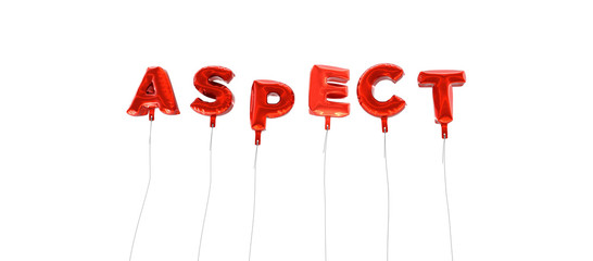 ASPECT - word made from red foil balloons - 3D rendered.  Can be used for an online banner ad or a print postcard.