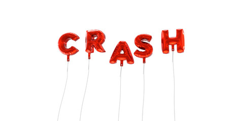 CRASH - word made from red foil balloons - 3D rendered.  Can be used for an online banner ad or a print postcard.