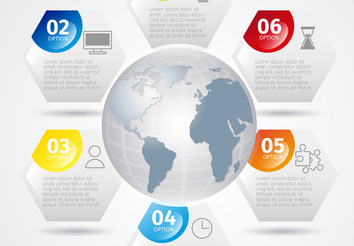 Hexagonal Options and Earth Infographic with Editable Text