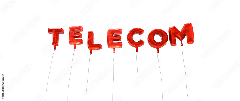 Fototapete telecom - word made from red foil balloons - 3d rendered. can be used for an online banner ad or a p