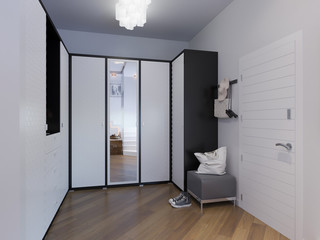 3d illustration hall interior design in a modern minimalist style