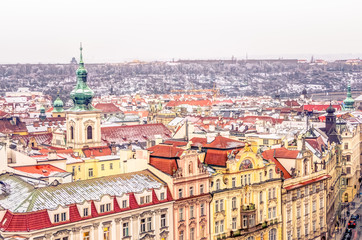 Naklejka na ściany i meble Aerial view of Prague in winter