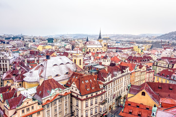 Fototapeta na wymiar Aerial view of Prague in winter