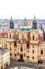 Aerial view of Prague in winter