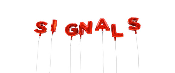 SIGNALS - word made from red foil balloons - 3D rendered.  Can be used for an online banner ad or a print postcard.