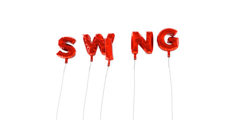 SWING - word made from red foil balloons - 3D rendered.  Can be used for an online banner ad or a print postcard.