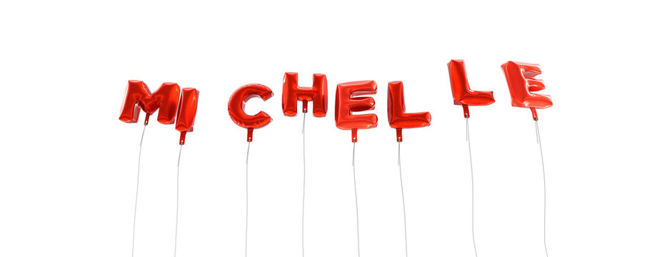 MICHELLE - word made from red foil balloons - 3D rendered.  Can be used for an online banner ad or a print postcard.