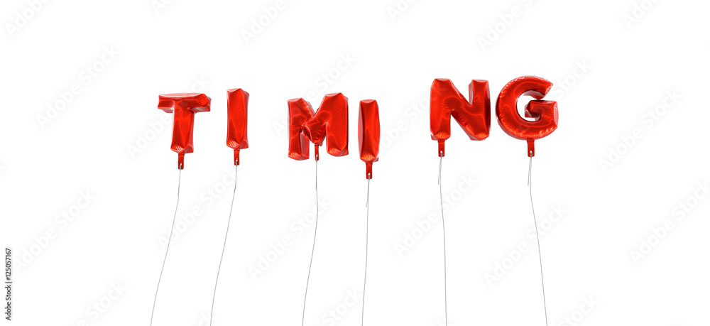 Fototapete timing - word made from red foil balloons - 3d rendered. can be used for an online banner ad or a pr