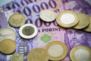 set of coins and banknotes of different European States Hungary.