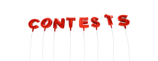 CONTESTS - word made from red foil balloons - 3D rendered.  Can be used for an online banner ad or a print postcard.