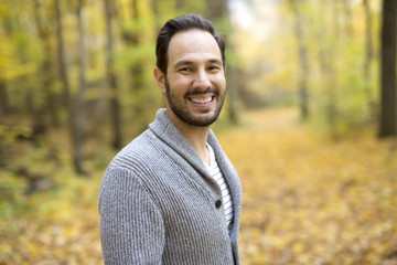 middle-aged man alone on beautiful autumn day