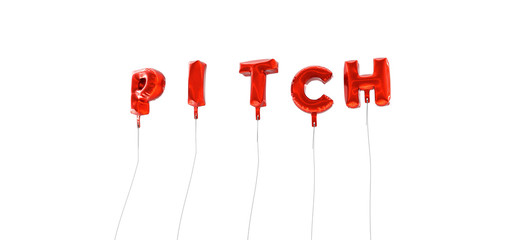 Fototapeta na wymiar PITCH - word made from red foil balloons - 3D rendered. Can be used for an online banner ad or a print postcard.