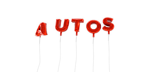 AUTOS - word made from red foil balloons - 3D rendered.  Can be used for an online banner ad or a print postcard.