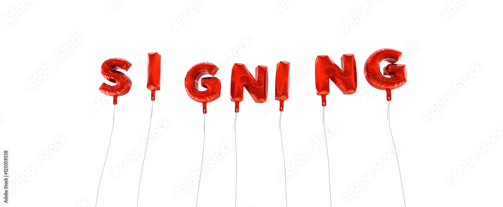 Fototapete signing - word made from red foil balloons - 3d rendered. can be used for an online banner ad or a p