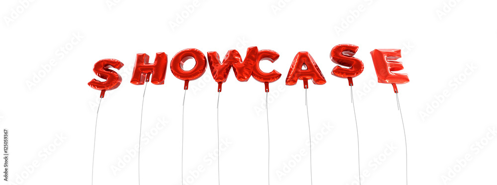 Fototapete showcase - word made from red foil balloons - 3d rendered. can be used for an online banner ad or a 
