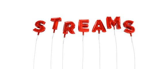 STREAMS - word made from red foil balloons - 3D rendered.  Can be used for an online banner ad or a print postcard.